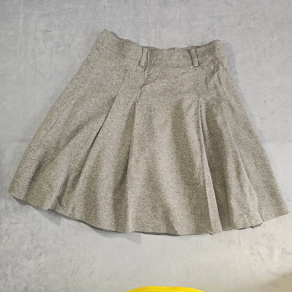 Jones New York Signature Brown Wool Silk Blend Pleated A-Line Skirt Womens 12